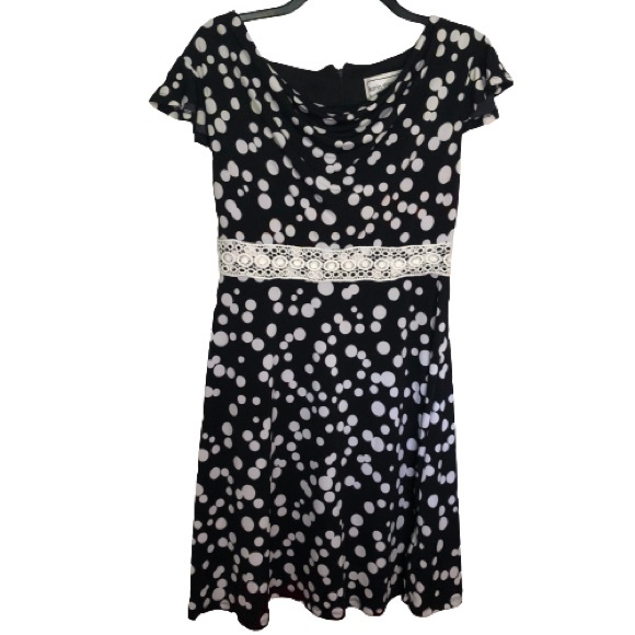 Karin Stevens Black & White Polka Dot Dress – Size 6, Lace Waist Detail - Picture 2 of 10
